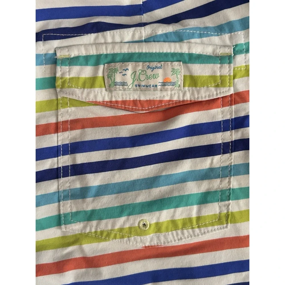 J Crew Crewcuts Boys Swim Trunks Shorts Rainbow Striped Mesh Lined Size 14 Beach